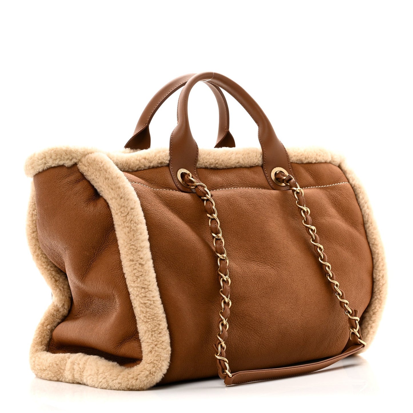Lambskin Shearling Medium Deauville Tote Brown