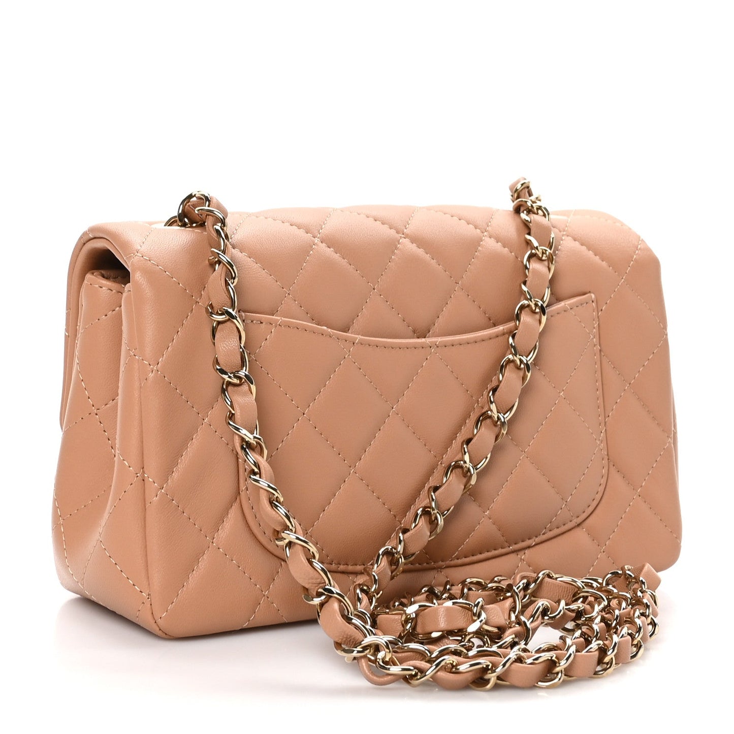 Lambskin Quilted Mini Rectangular Flap Brown