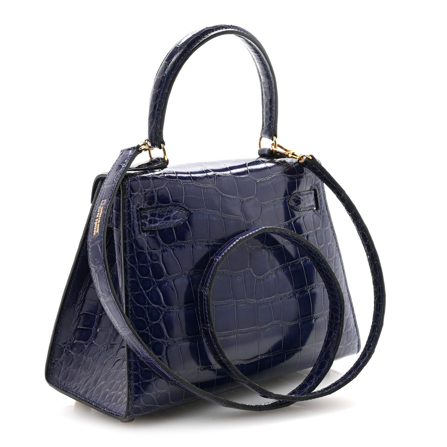 Shiny Alligator Mini Kelly Sellier 20 Bleu Roi