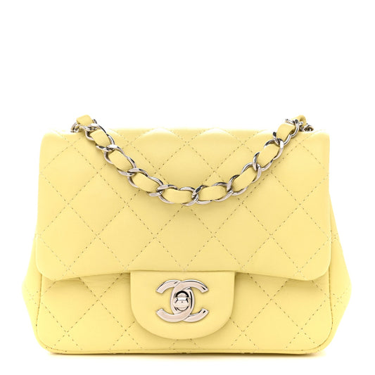 Lambskin Quilted Mini Square Flap Yellow