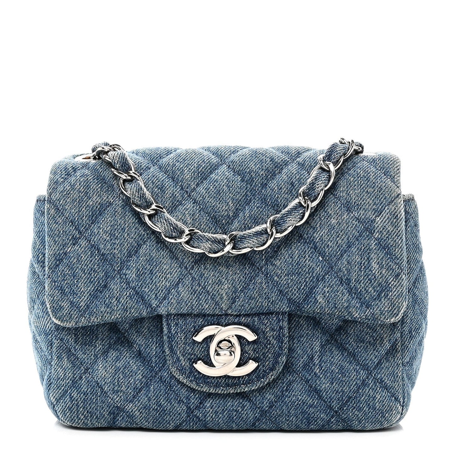 Denim CC Quilted Mini Square Flap Blue