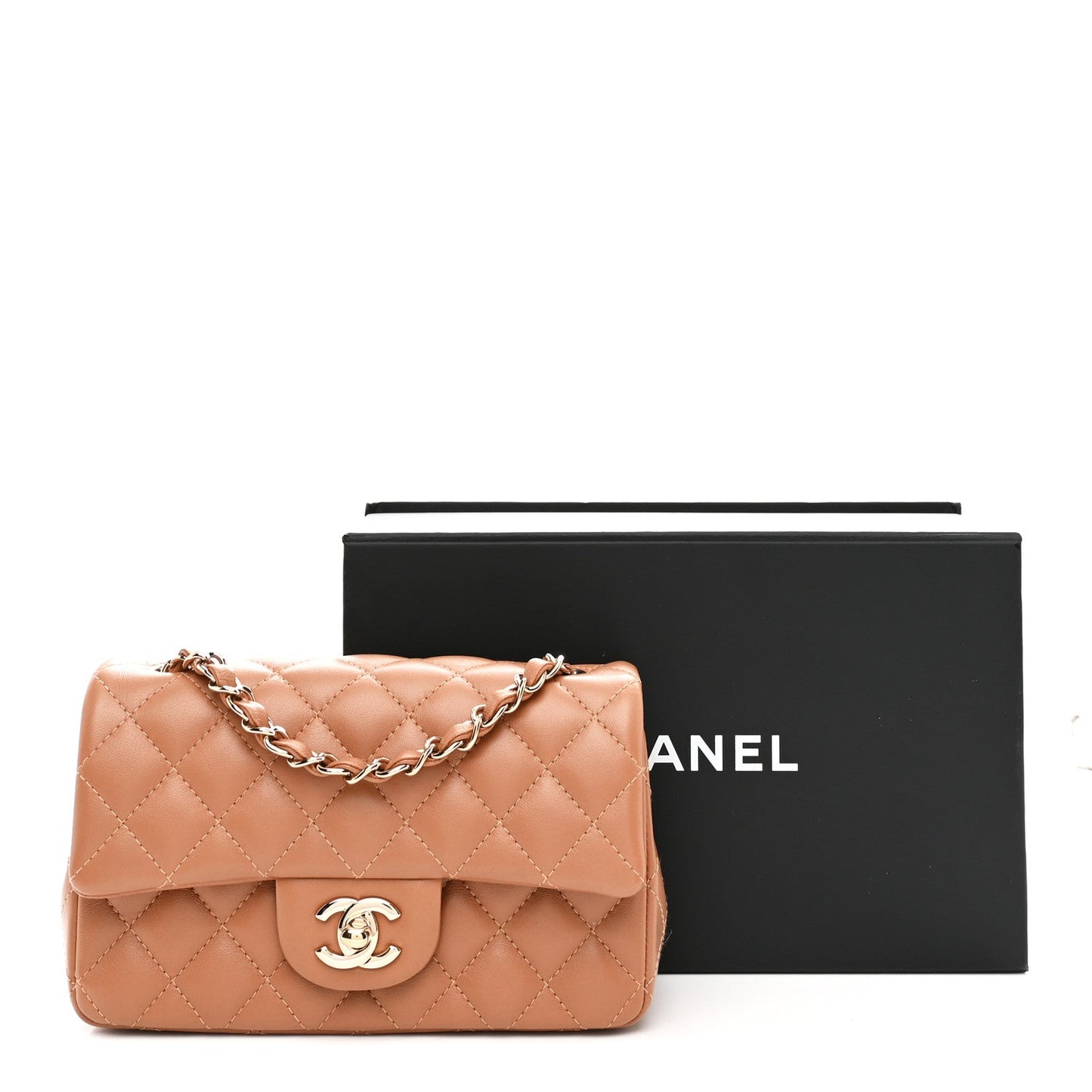 Lambskin Quilted Mini Rectangular Flap Brown