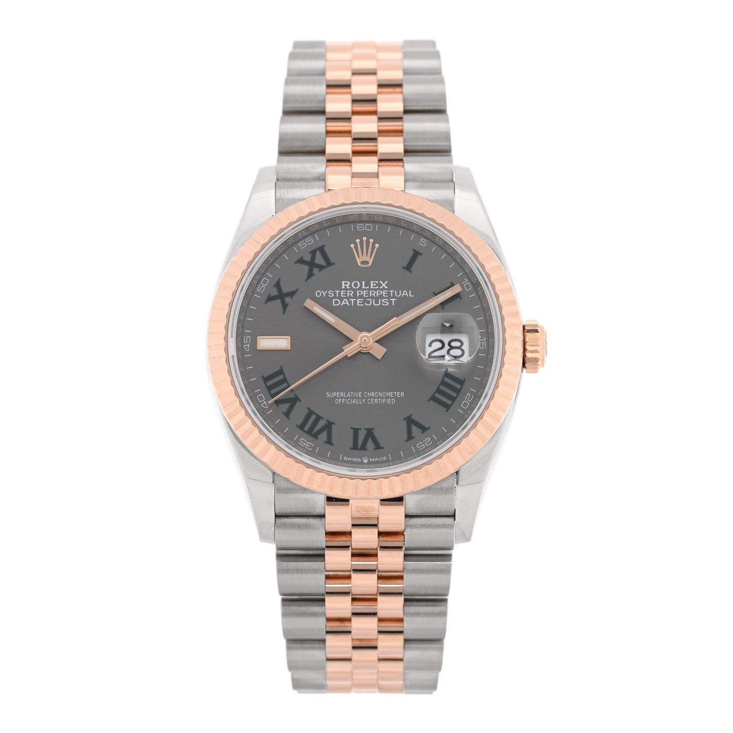 Stainless Steel 18K Everose Gold 36mm Oyster Perpetual Wimbledon Datejust Watch Slate 126231