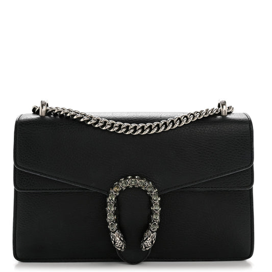 Pebbled Calfskin Small Dionysus Shoulder Bag Black