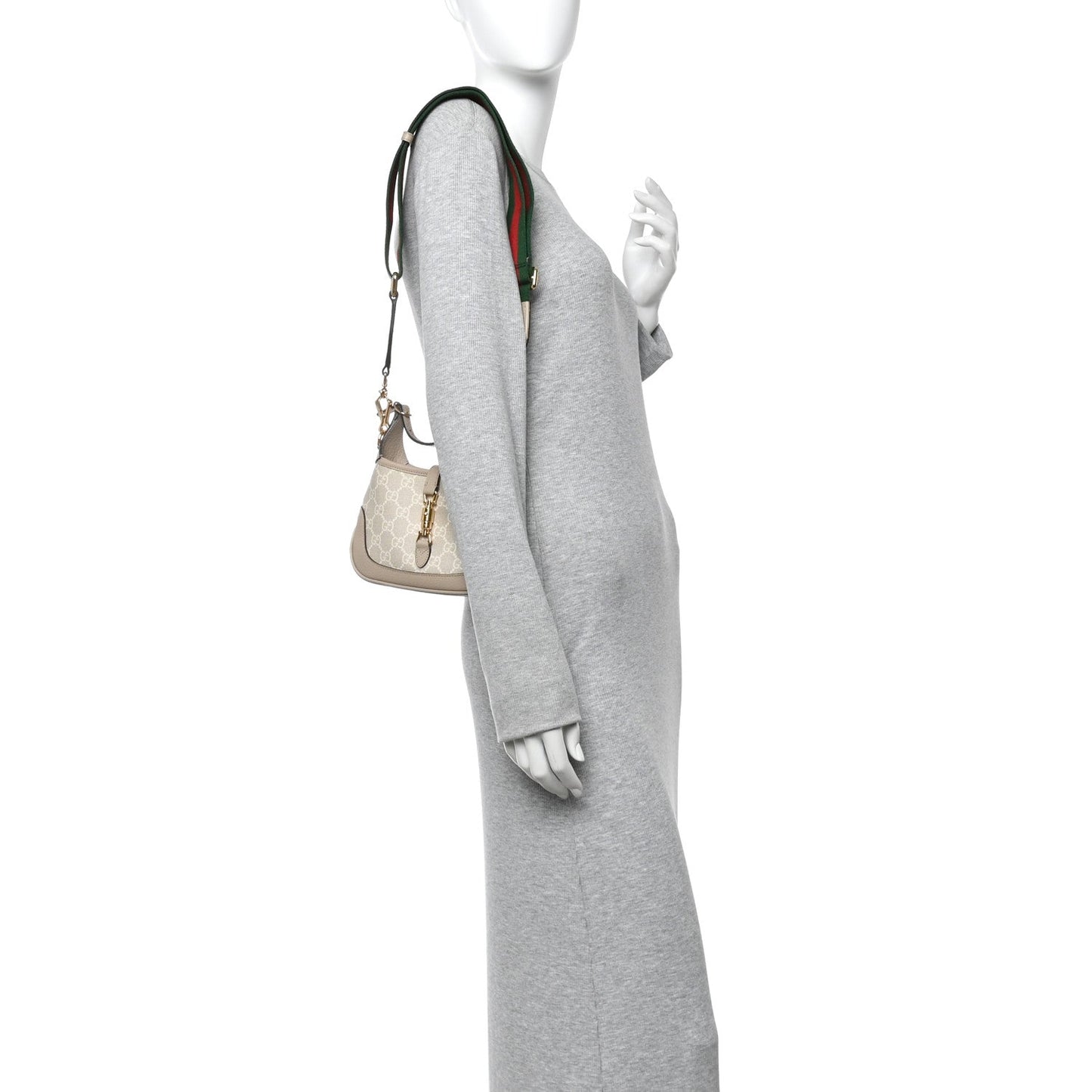 GG Supreme Monogram Textured Dollar Calfskin Mini Jackie 1961 Hobo Beige Mystic White Oatmeal
