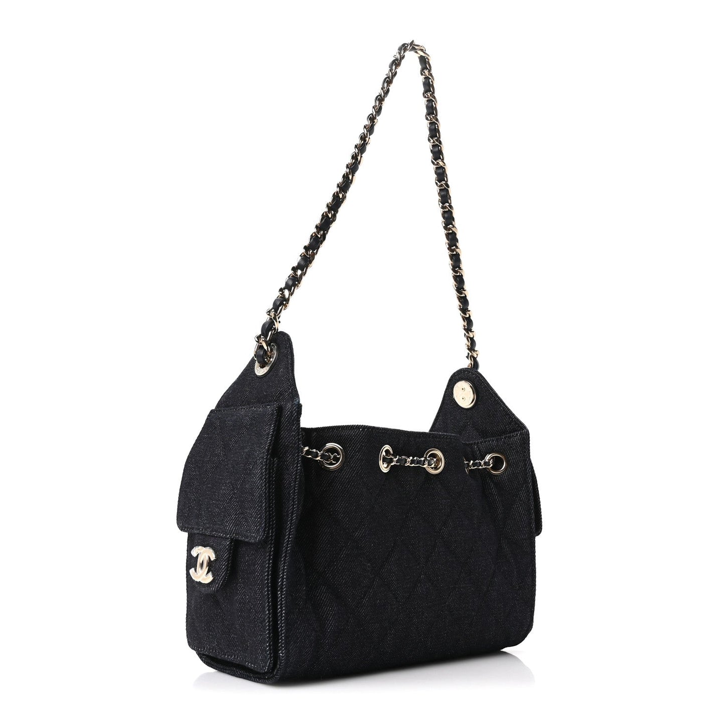 Denim Quilted Mini Chanel 25 Handbag Dark Blue