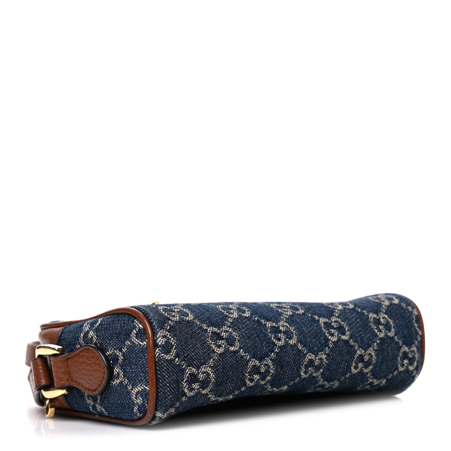 New Denim GG Monogram Dollar Calfskin Mini Ophidia Shoulder Bag Blue Tea Cuir Epilog