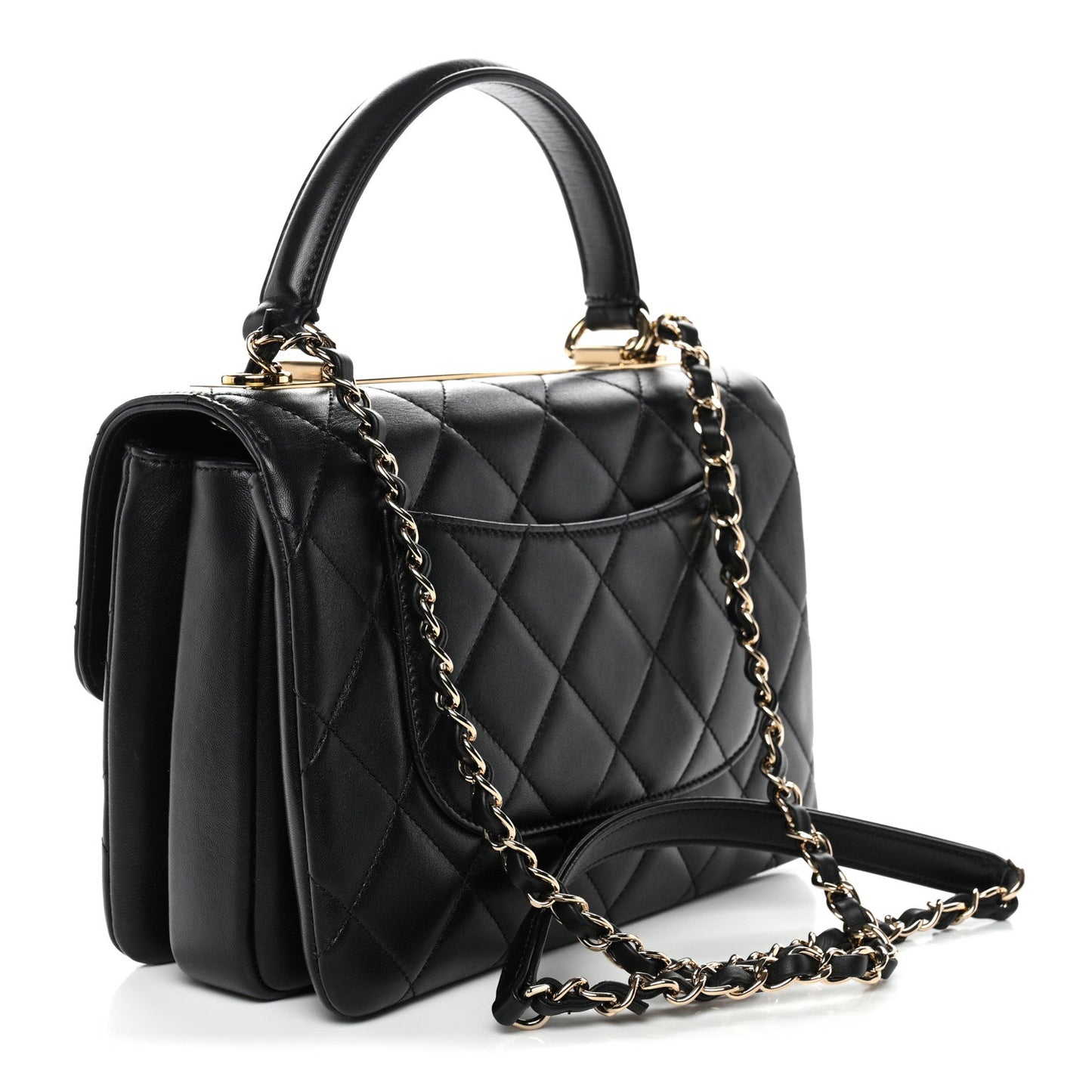 Lambskin Quilted Small Trendy CC Dual Handle Flap Bag Black