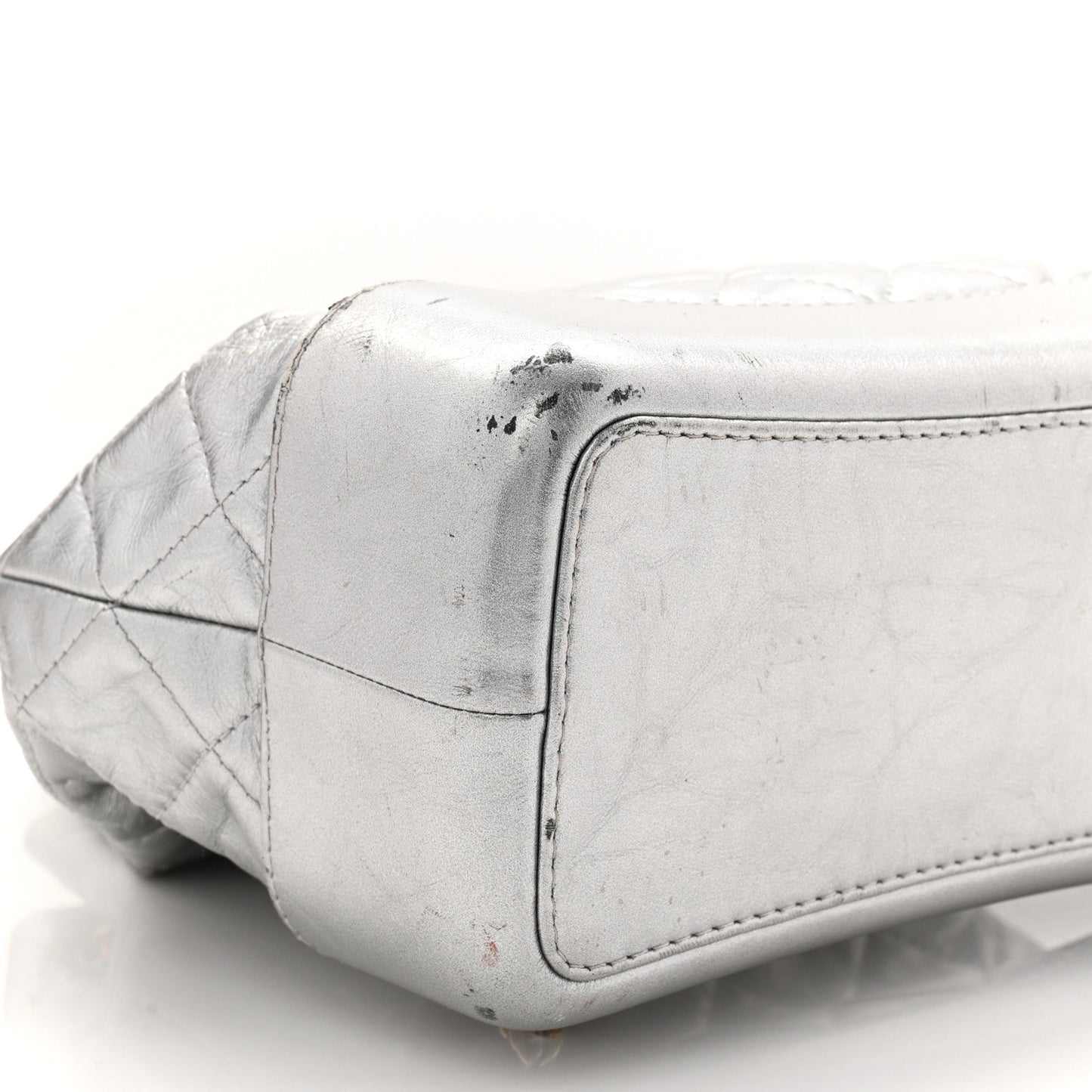 Metallic Crumpled Calfskin Quilted Small Gabrielle Backpack Silver