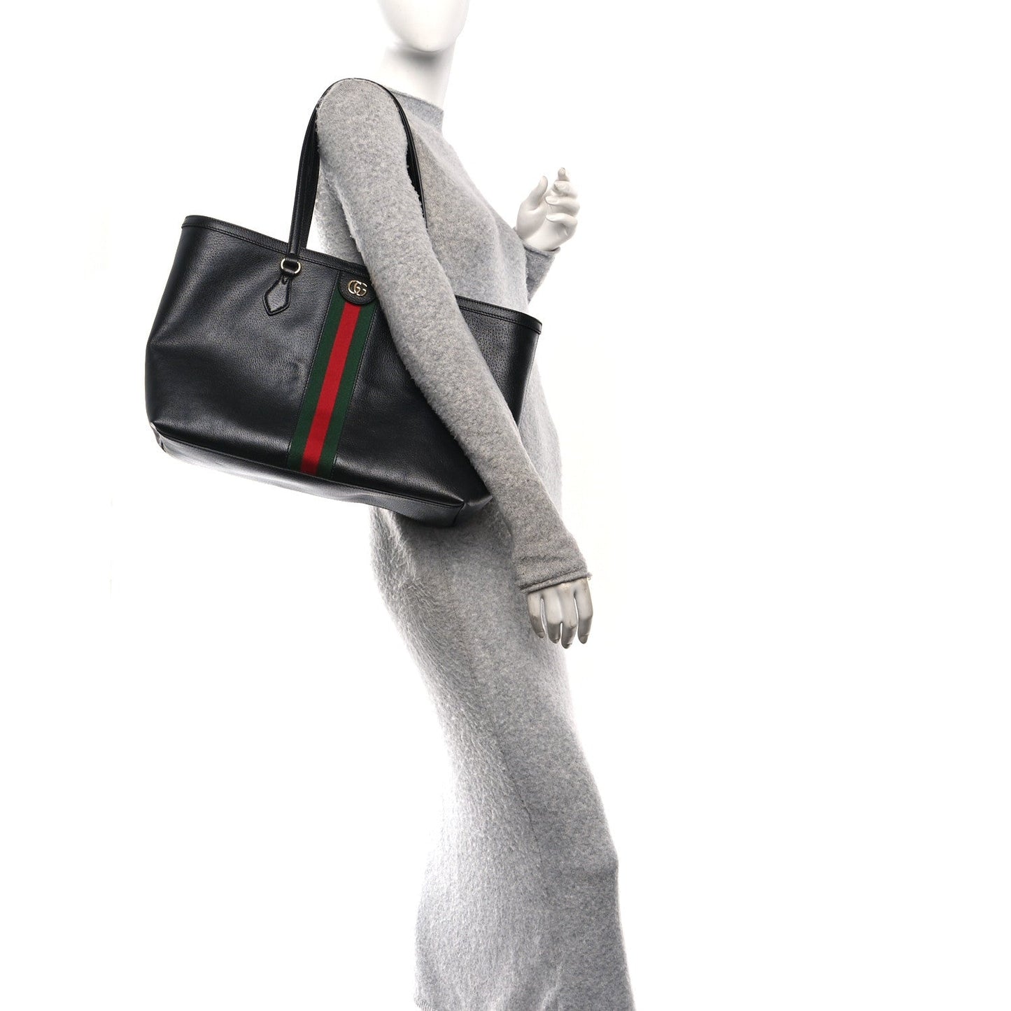 Textured Calfskin Web Medium Ophidia Shopping Tote Black