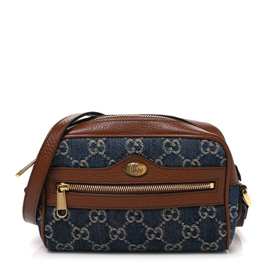 New Denim GG Monogram Dollar Calfskin Mini Ophidia Shoulder Bag Blue Tea Cuir Epilog
