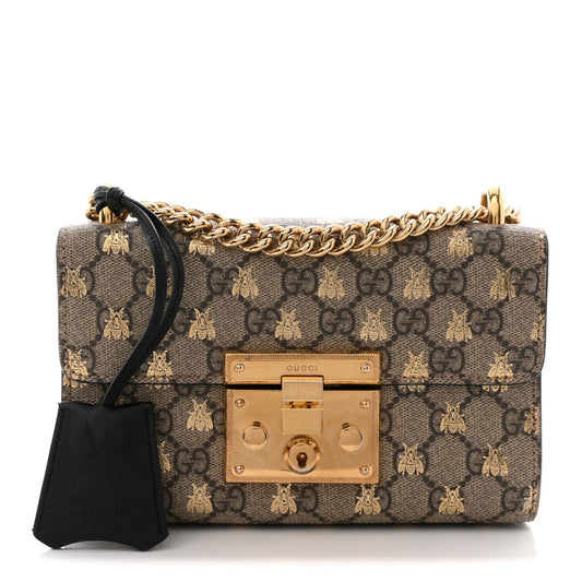 GG Supreme Monogram Bees Small Padlock Shoulder Bag Black