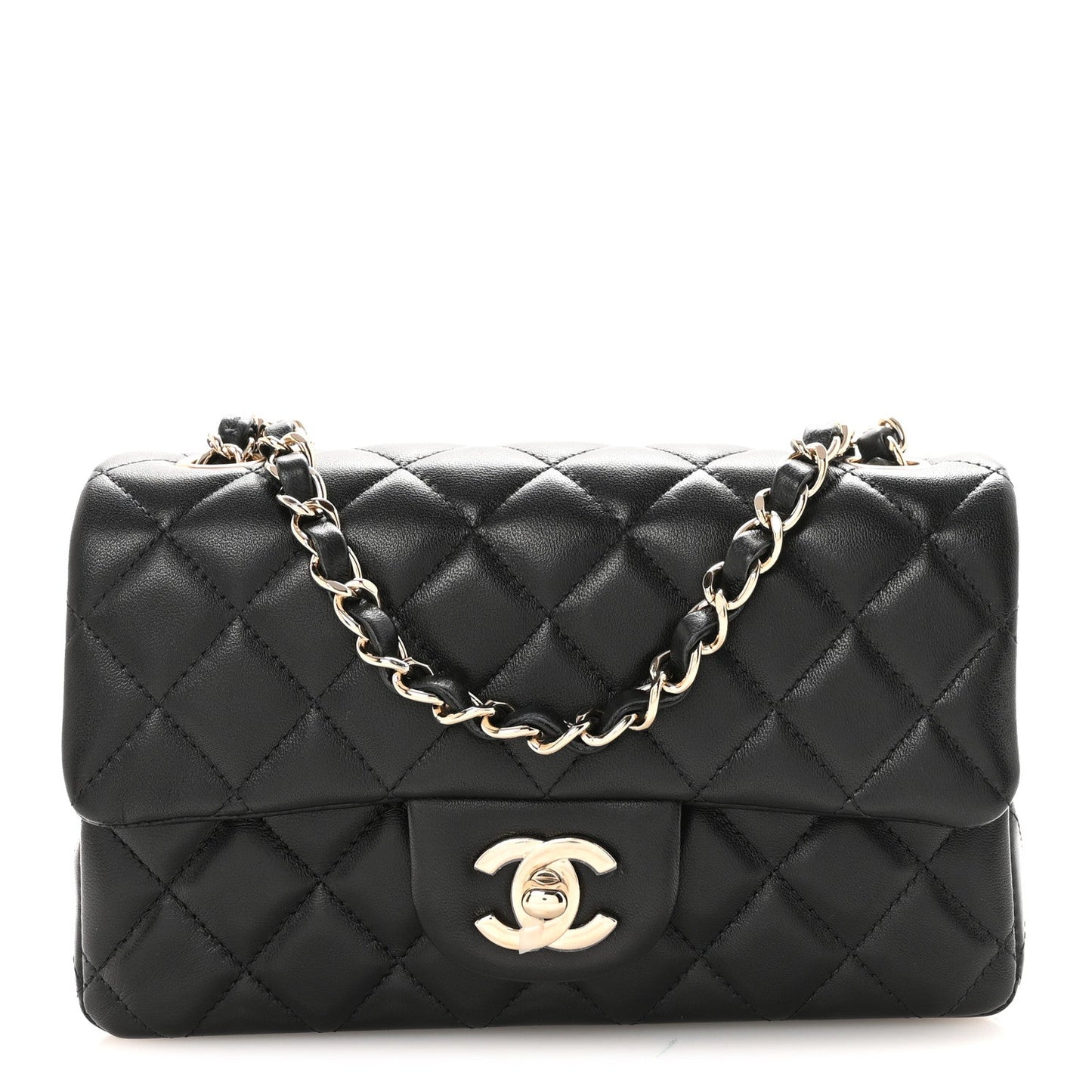 Lambskin Quilted Mini Rectangular Flap Black