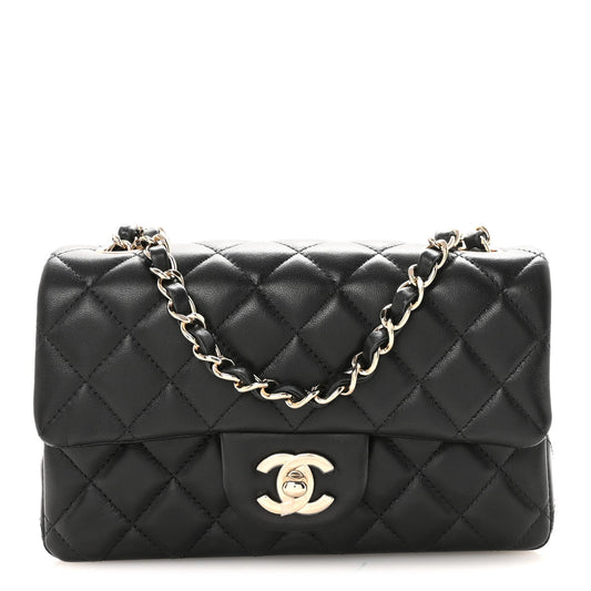 Lambskin Quilted Mini Rectangular Flap Black