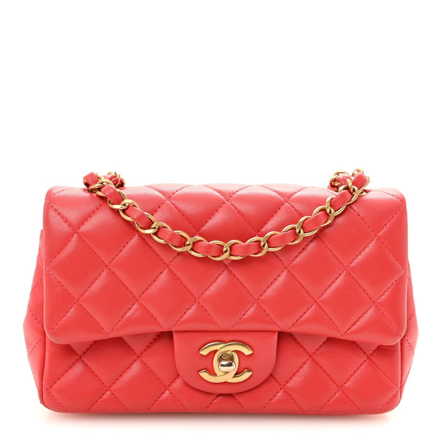 Lambskin Quilted Mini Rectangular Flap Red