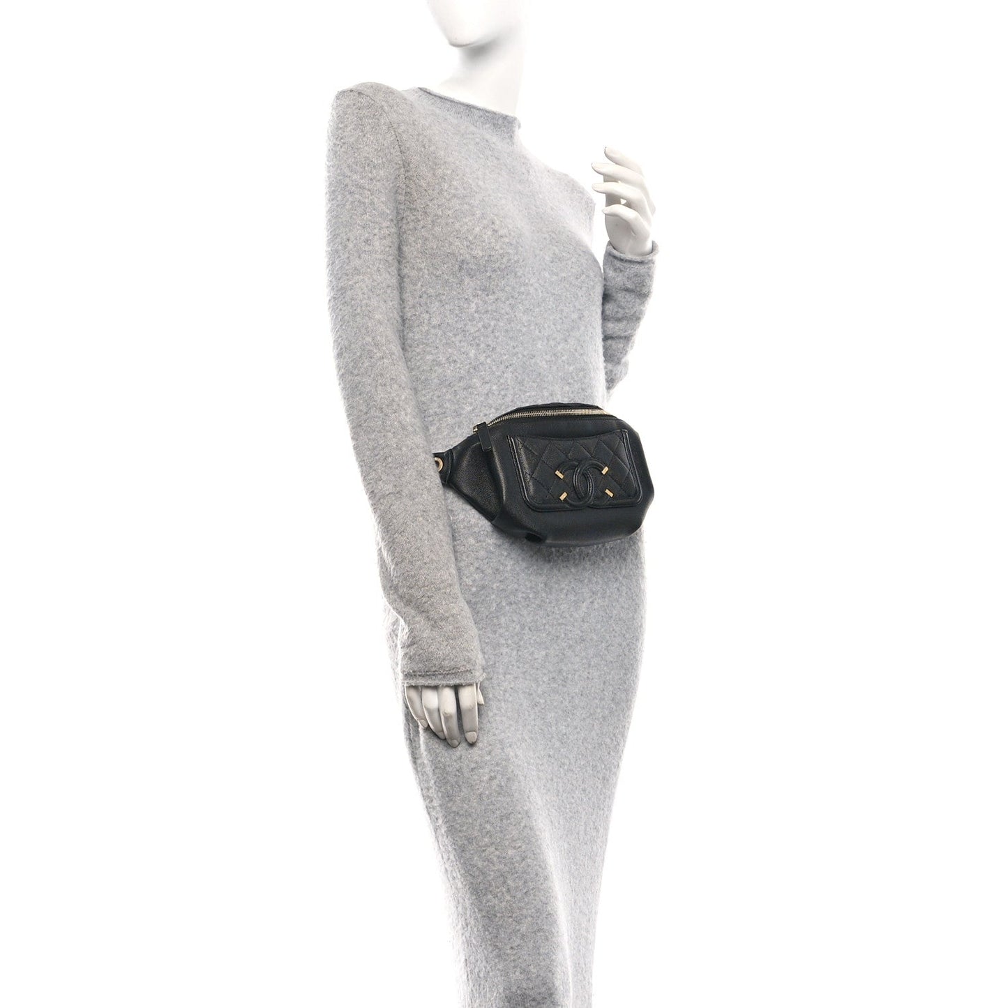 Caviar Quilted Filigree Waist Bag Black