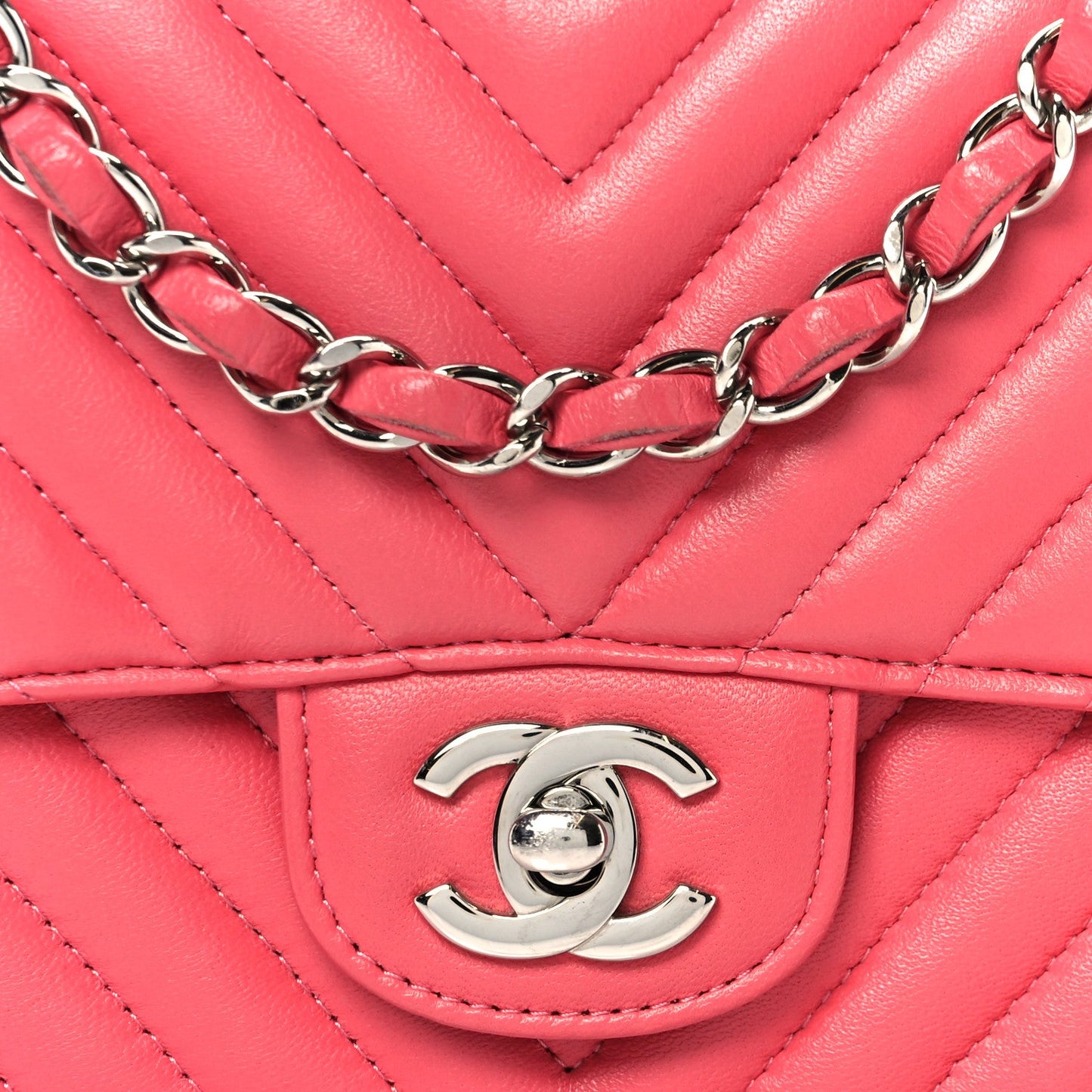 Lambskin Chevron Quilted Mini Square Flap Pink