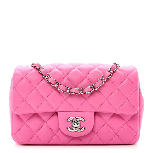 Lambskin Quilted Mini Rectangular Flap Neon Pink