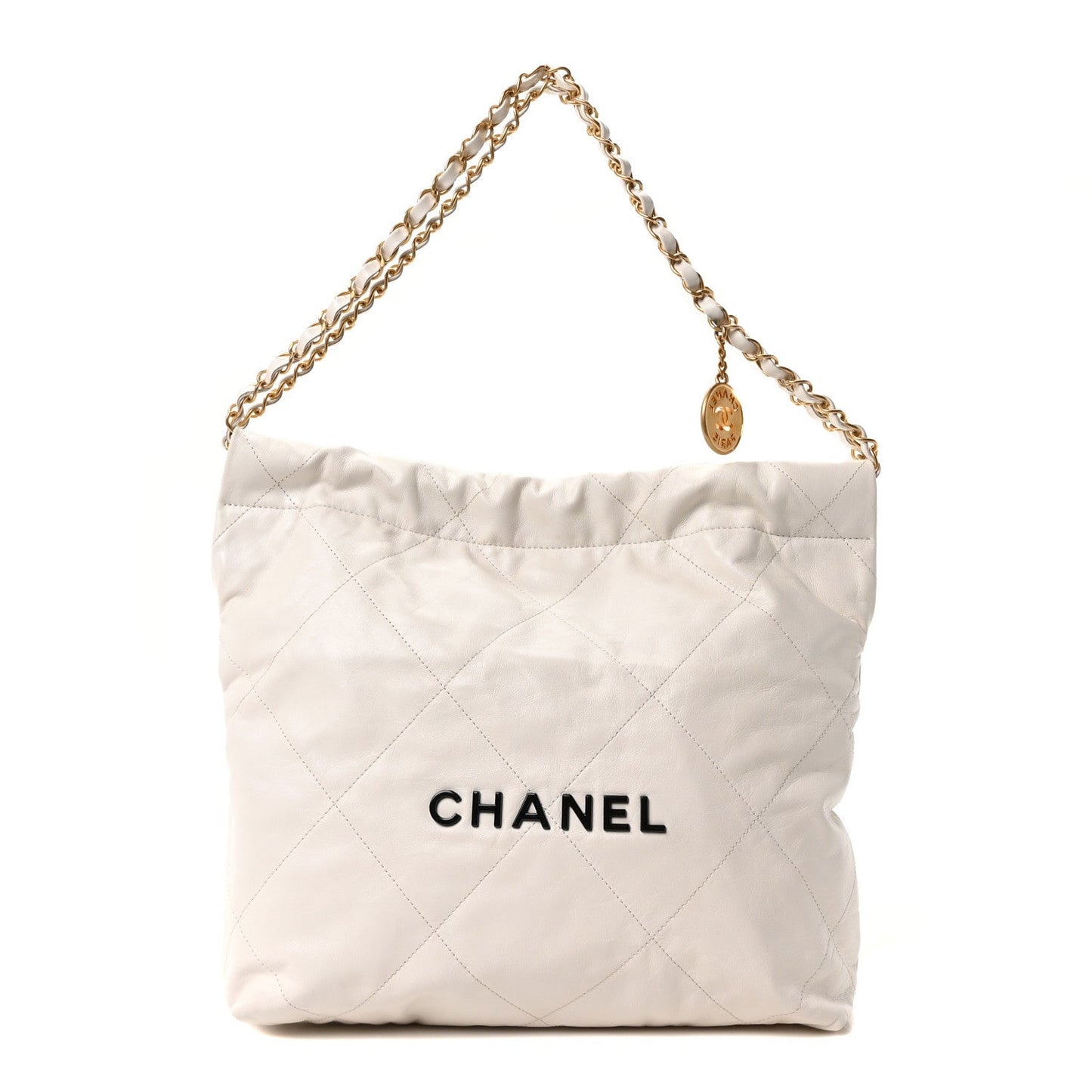 Shiny Calfskin Quilted Small Chanel 22 White Black