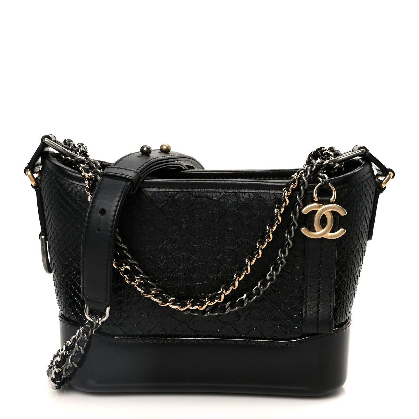 Snakeskin Patent Calfskin Small Gabrielle Hobo Black