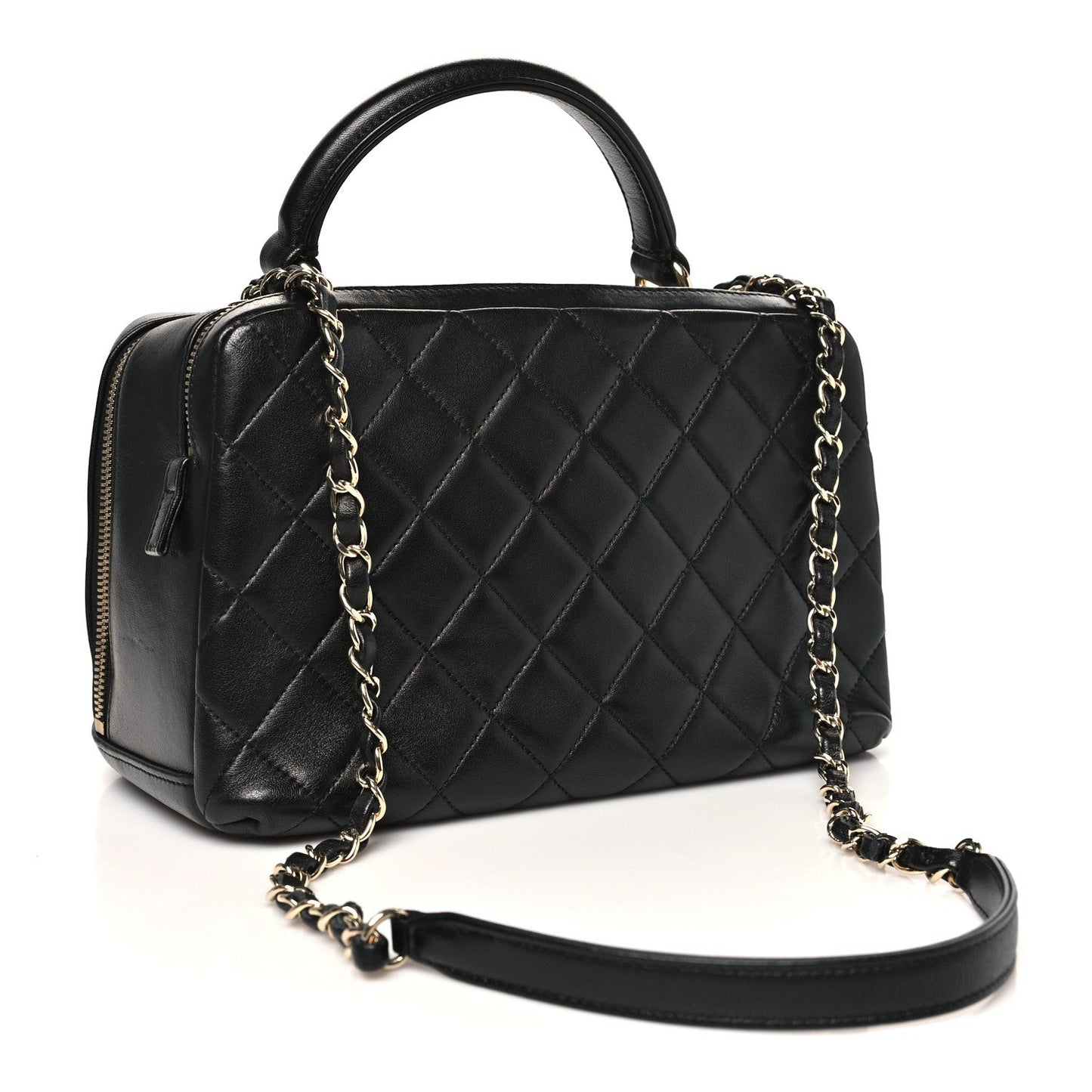 Lambskin Quilted Medium Trendy CC Bowling Bag Black