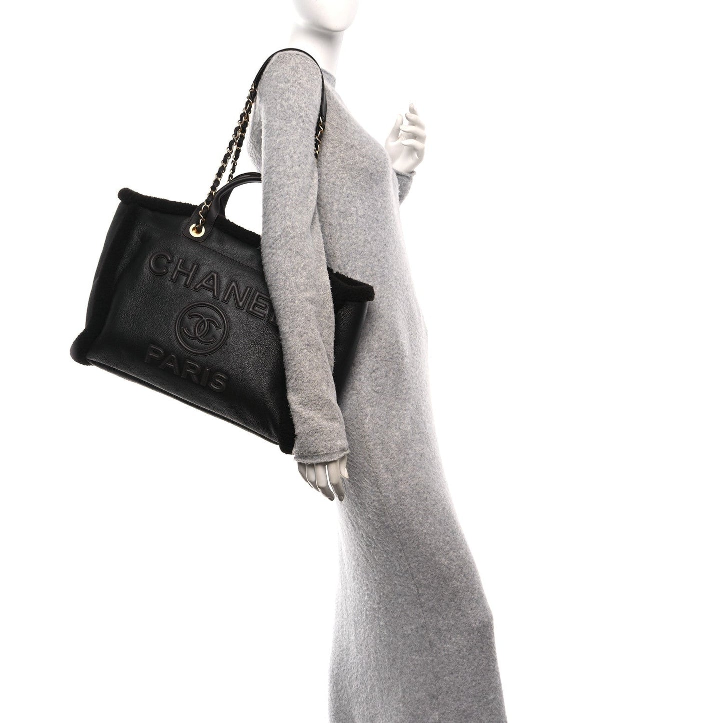 Lambskin Shearling Medium Deauville Tote Dark Brown