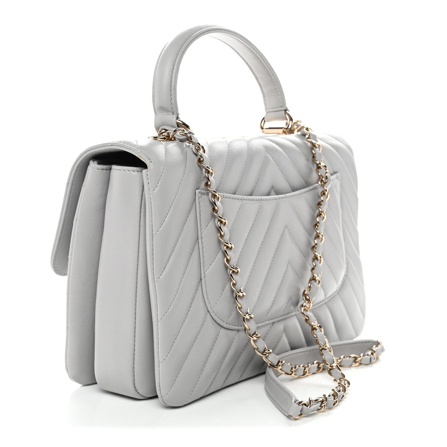 Lambskin Chevron Quilted Medium Trendy CC Dual Handle Flap Bag Grey