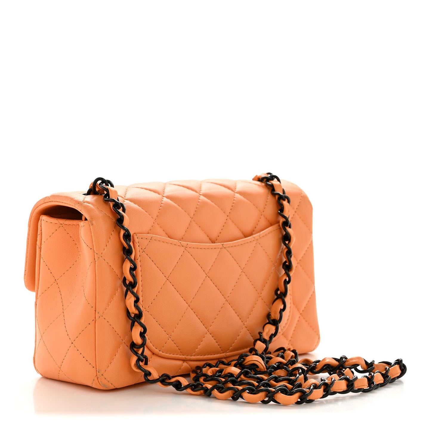 Lambskin Quilted Mini Rectangular Flap Orange
