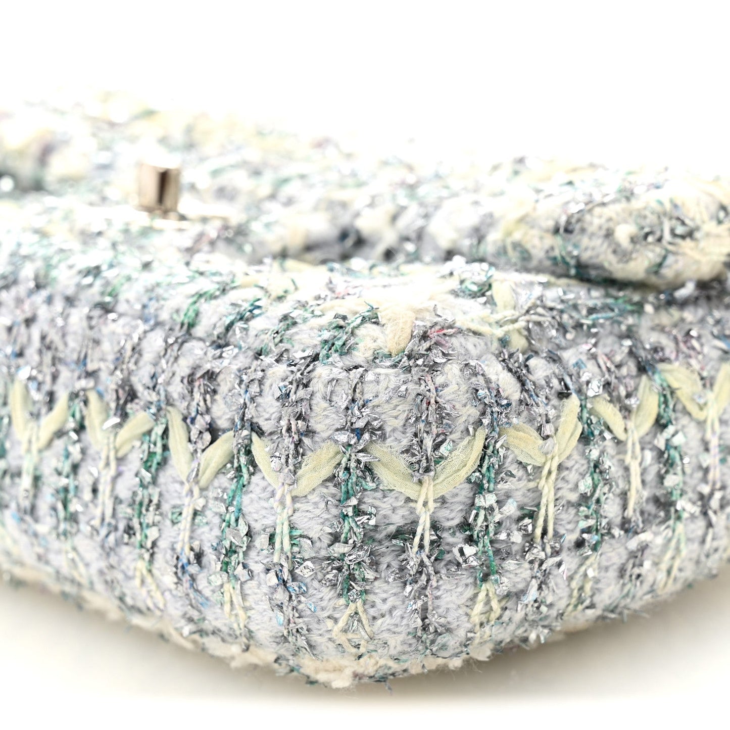 Tweed Quilted Mini Rectangular Flap Light Green Silver White
