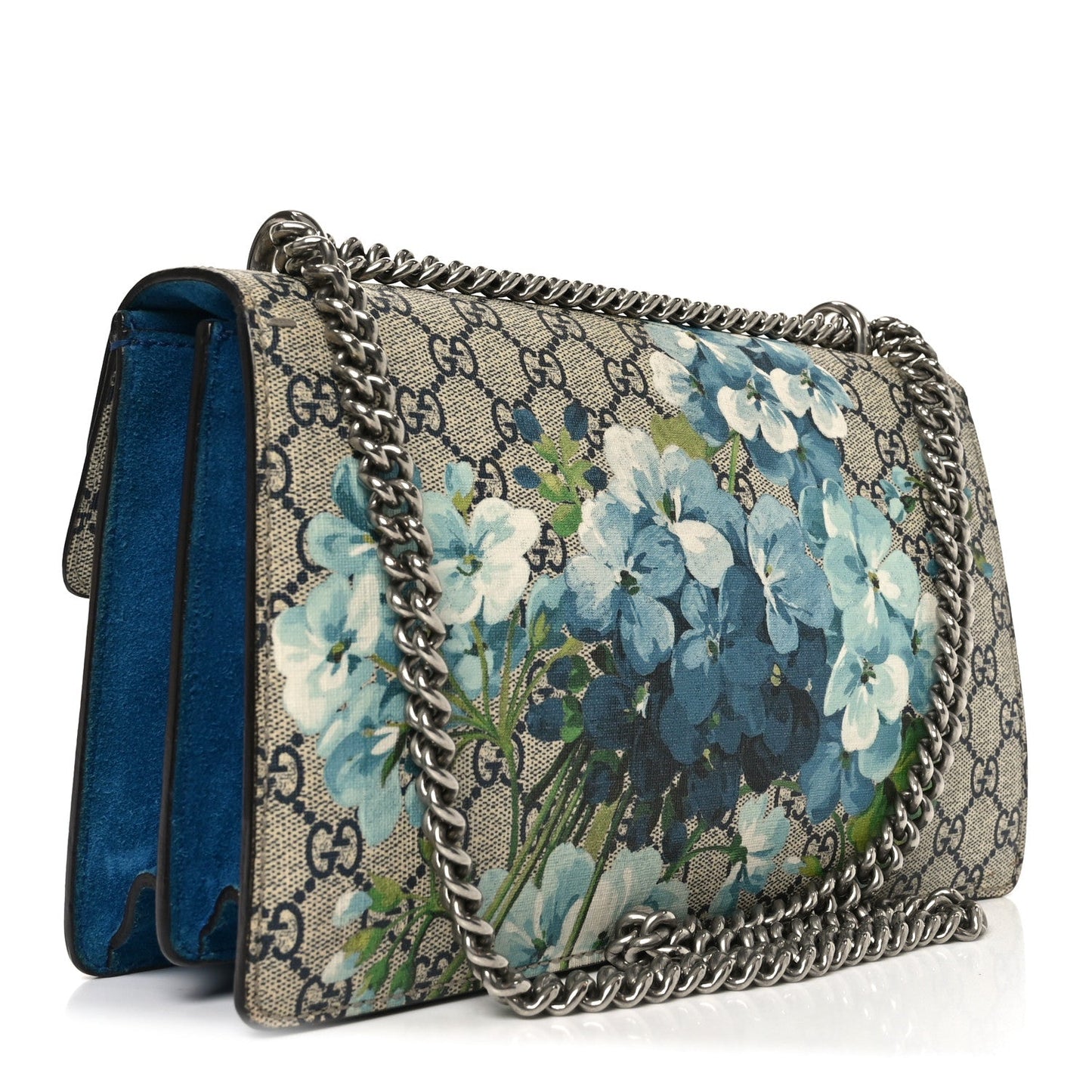 GG Supreme Monogram Blooms Small Dionysus Shoulder Bag Beige Navy Vintage Blue