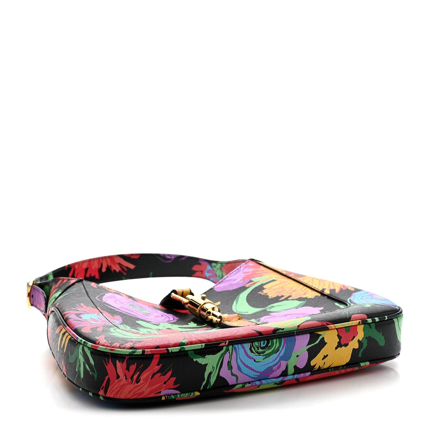 X KEN SCOTT New Shangai Calfskin Jenny Floral Print Small Jackie 1961 Hobo Black Pink