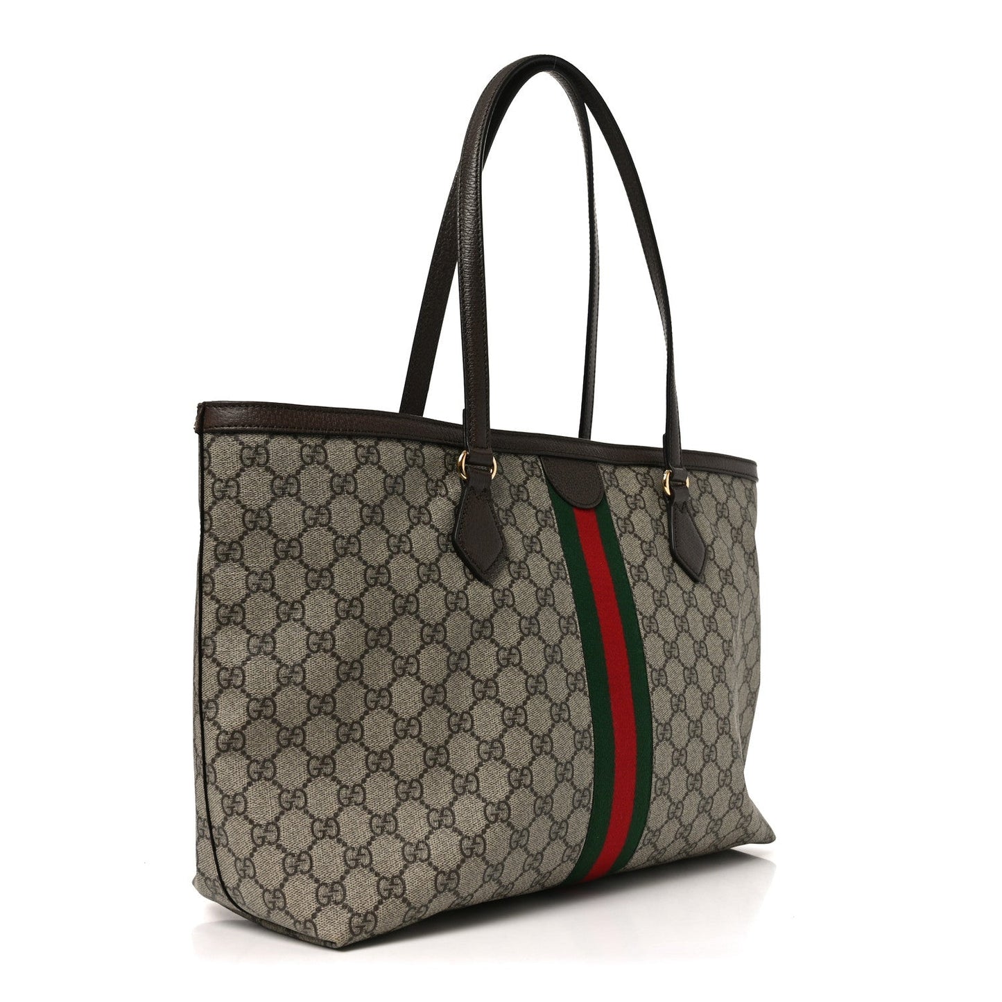 GG Supreme Monogram Textured Calfskin Web Medium Ophidia Shopping Tote Beige Ebony New Acero
