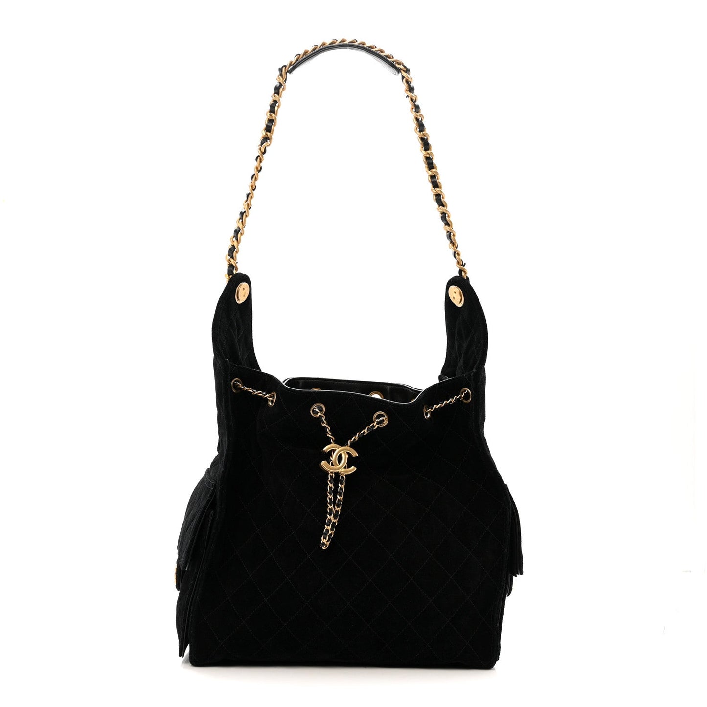 Suede Quilted Medium Chanel 25 Handbag Black