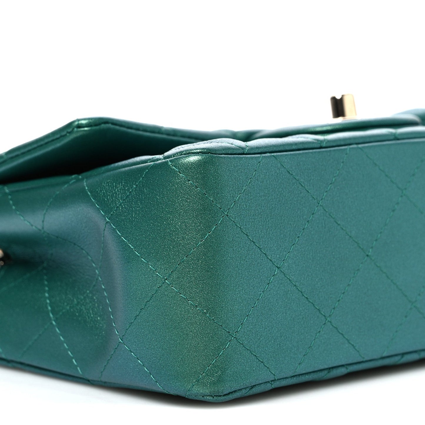 Iridescent Lambskin Quilted Mini Rectangular Flap Green