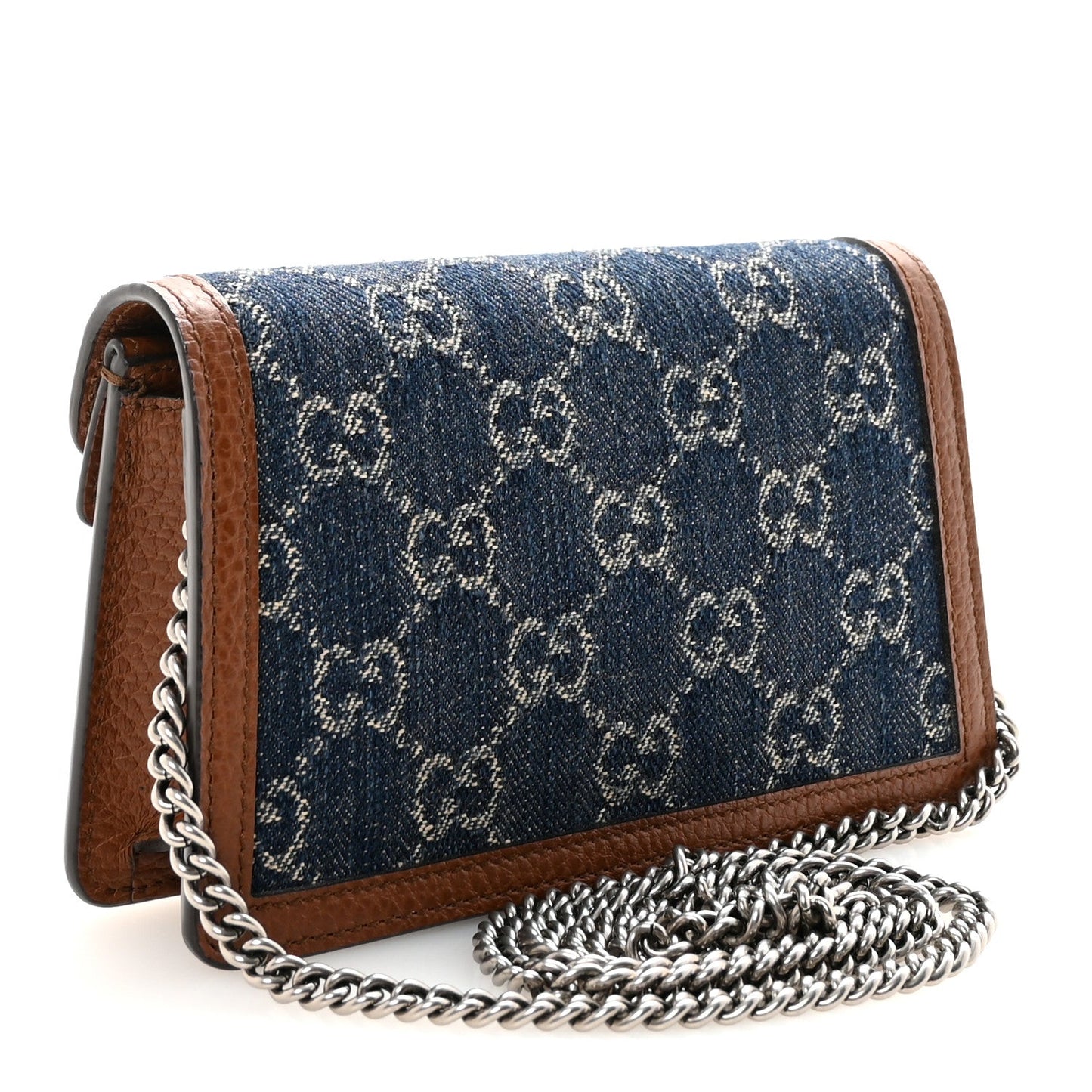 New Denim GG Monogram Dollar Calfskin Enamel Super Mini Dionysus Shoulder Bag Blue Tea Cuir Epilog Electric Blue