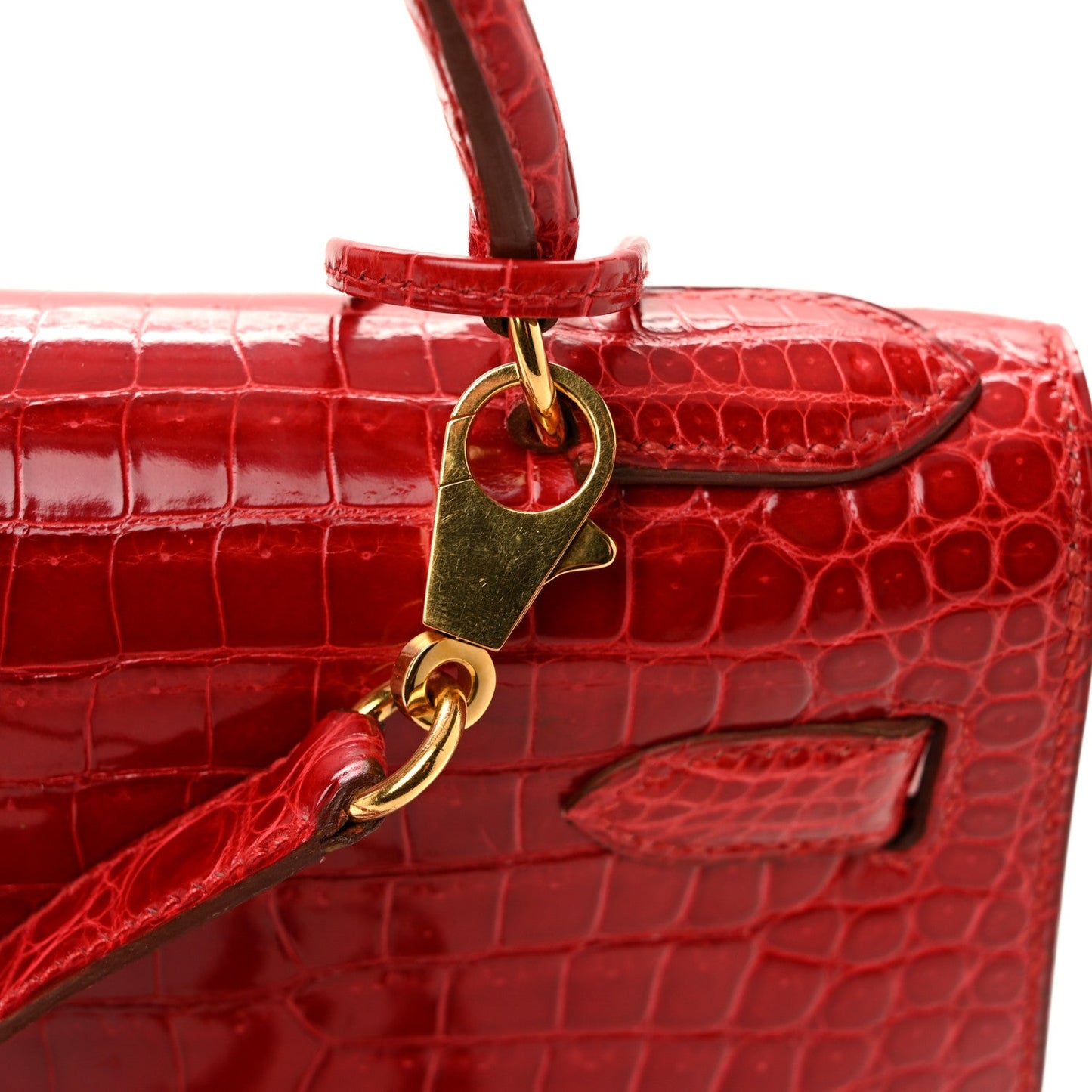 Shiny Porosus Crocodile Kelly Sellier 28 Rouge Vif