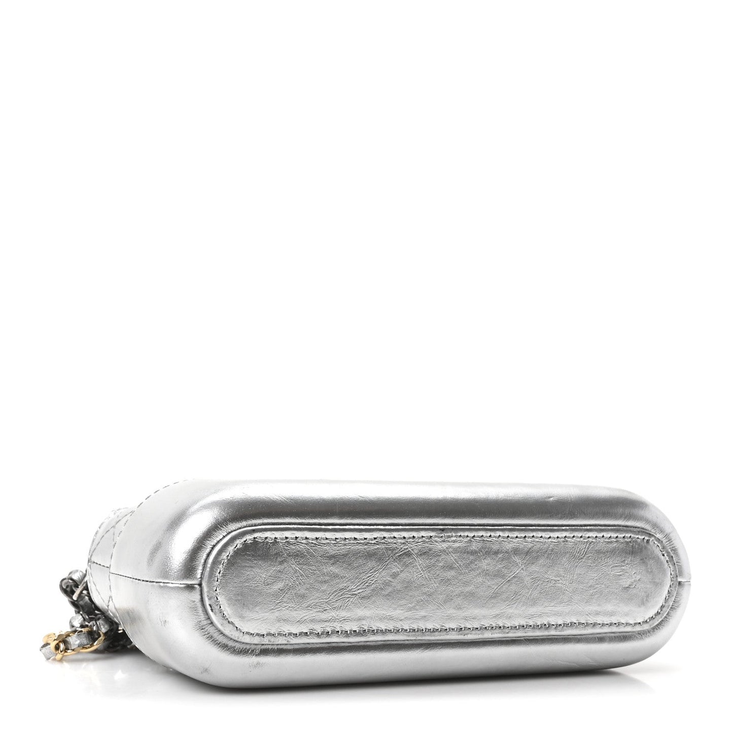 Metallic Lambskin Calfskin Quilted Small Gabrielle Clutch With Chain Silver