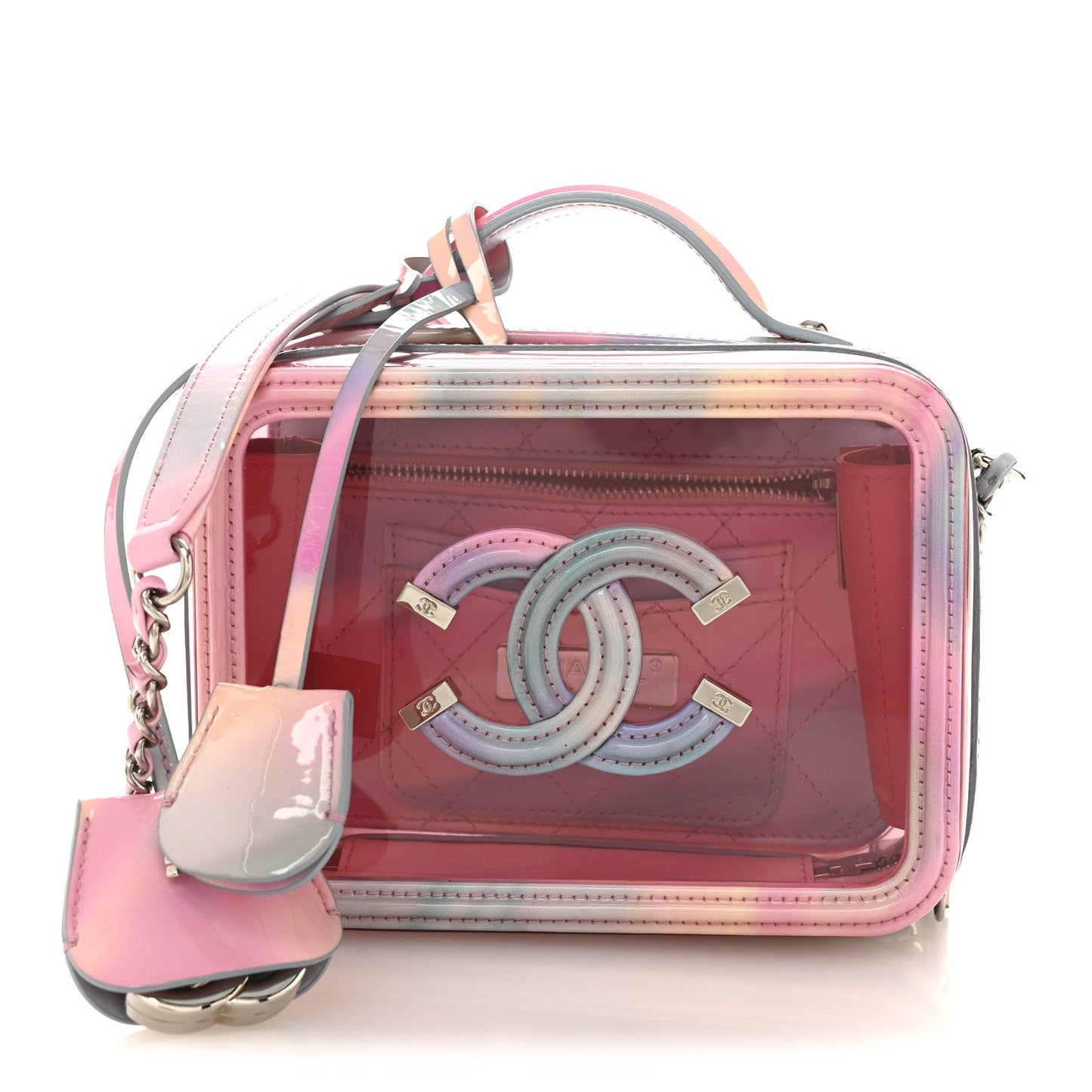 PVC Lambskin Filigree Small CC Filigree Vanity Case Pink Multicolor