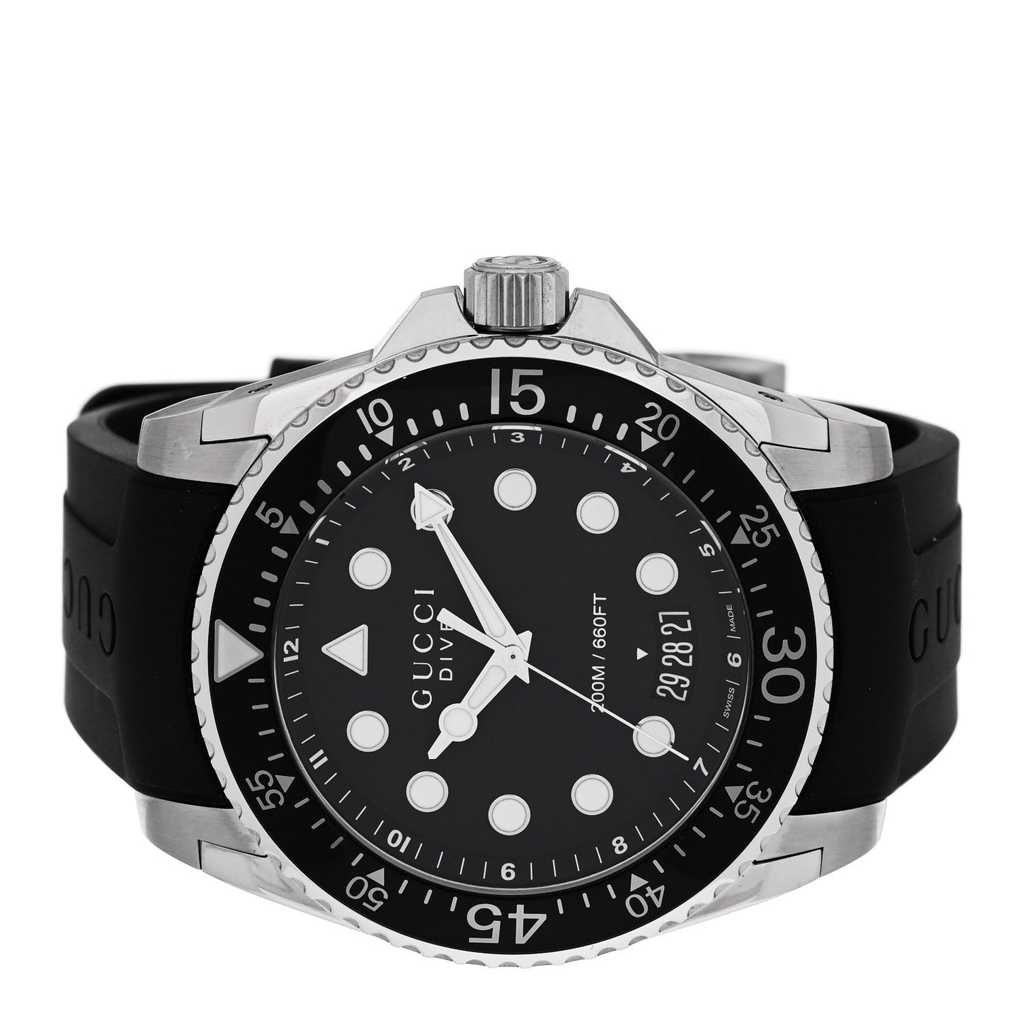 Stainless Steel Rubber 45mm Dive Quartz Watch Black