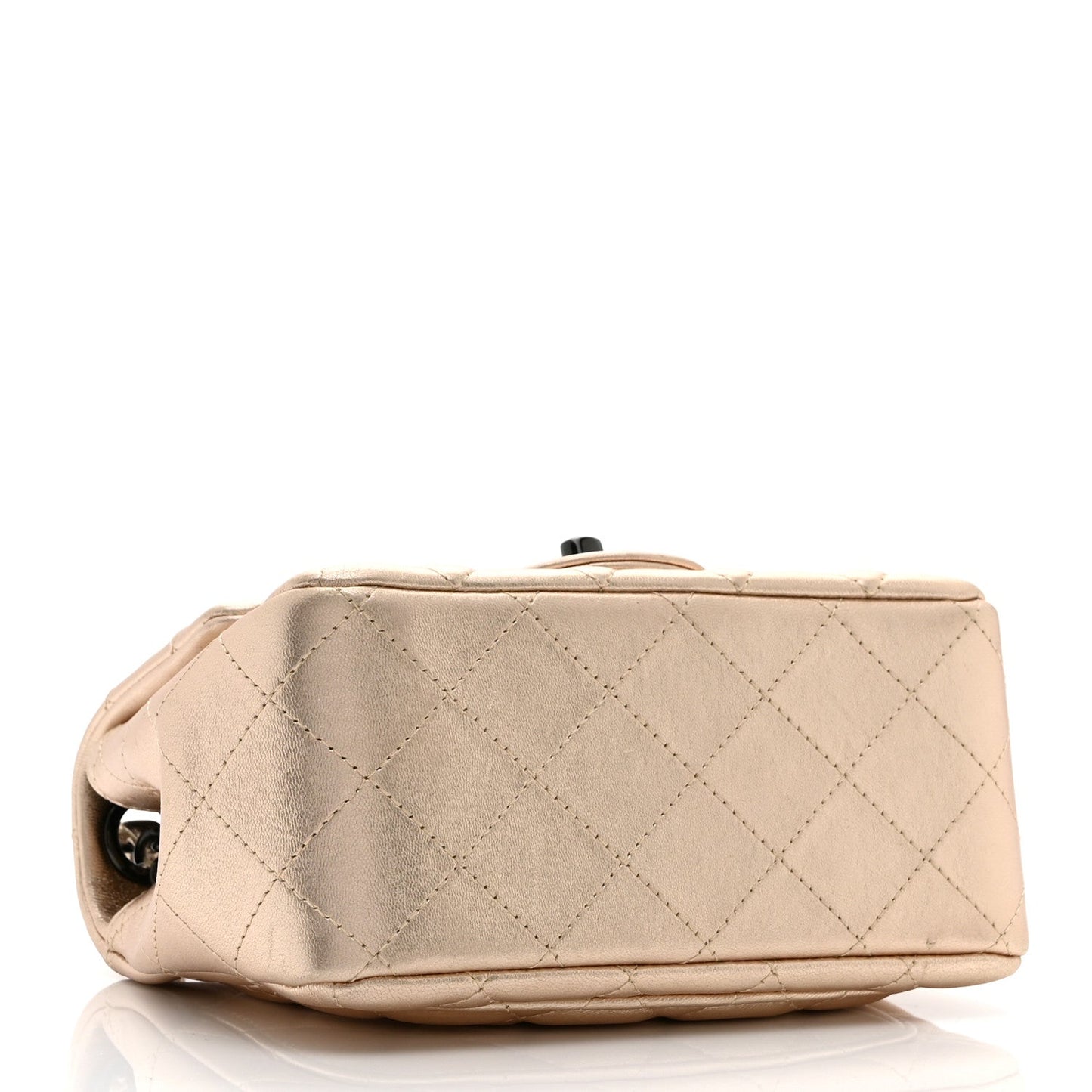 Metallic Lambskin Quilted Mini Square Flap Gold Black