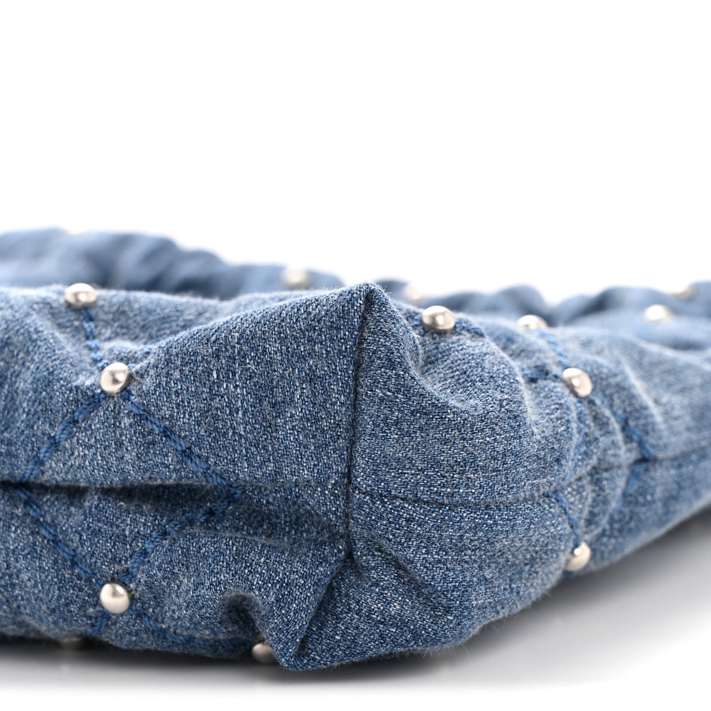 Washed Denim Quilted Studded Mini Chanel 22 Blue