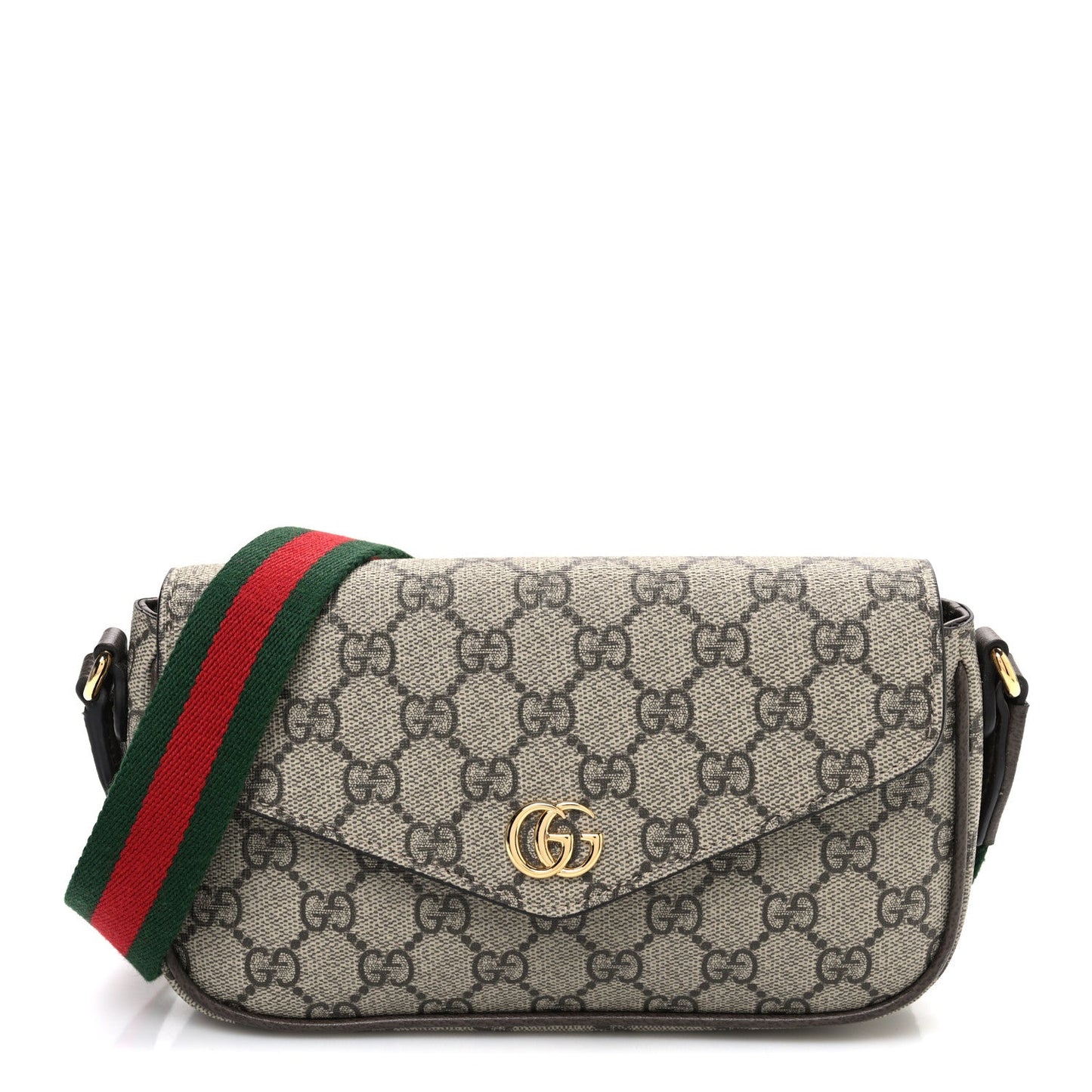 GG Supreme Monogram Textured Dollar Calfskin Web Mini Ophidia Envelope Shoulder Bag Beige Ebony New Acero