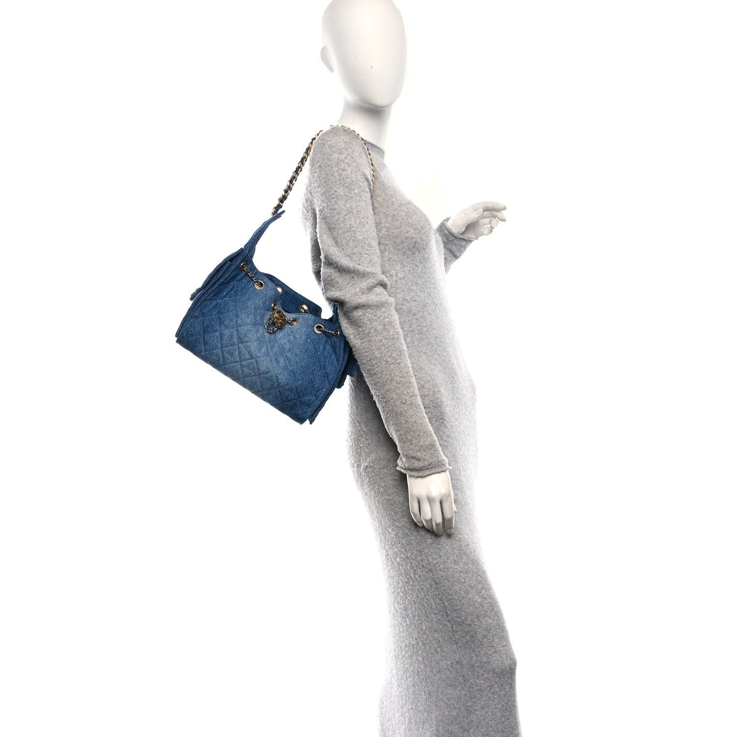 Washed Denim Quilted Small Chanel 25 Handbag Blue