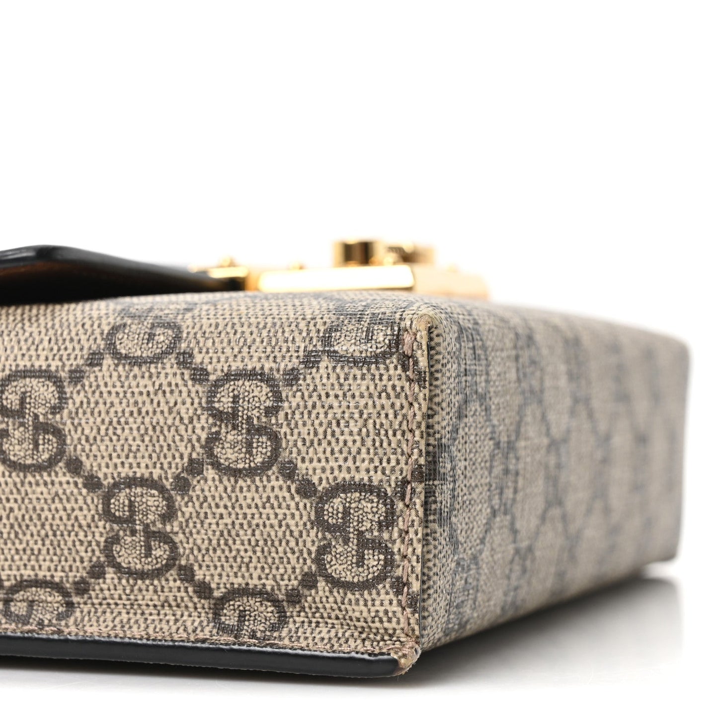 GG Supreme Monogram Calfskin Mini Padlock Top Handle Shoulder Bag Beige Black Cuir