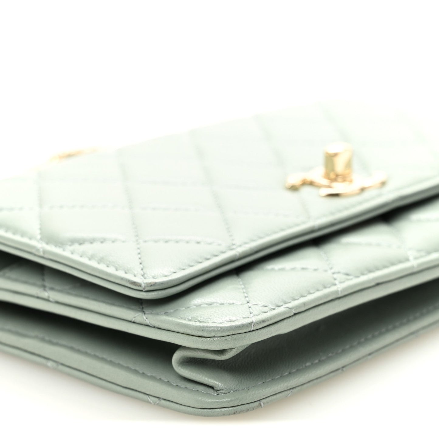 Lambskin Quilted Trendy CC Wallet On Chain WOC Grey