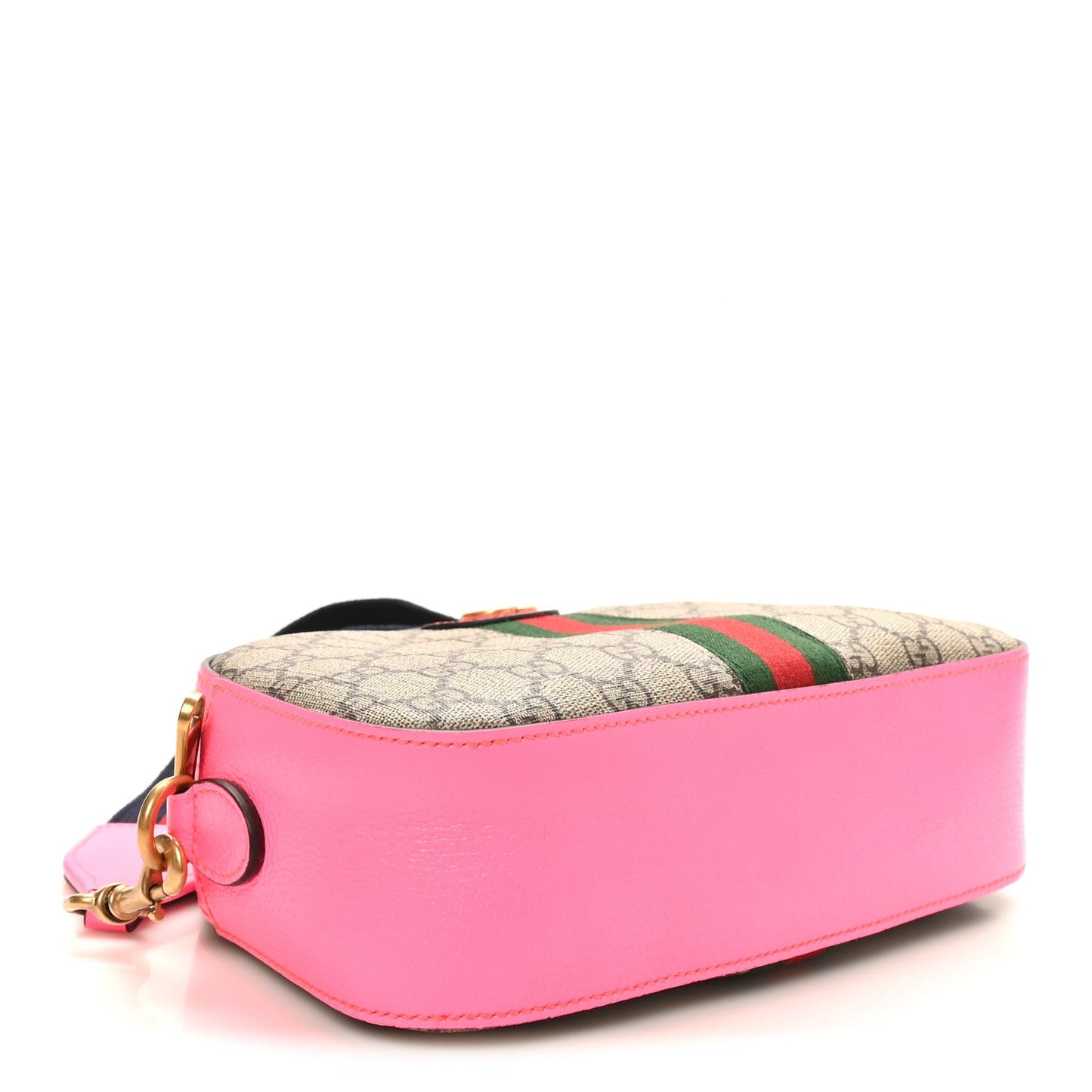 GG Supreme Monogram Textured Dollar Calfskin Web Ophidia Small Crossbody Bag Beige Ebony Fuchsia