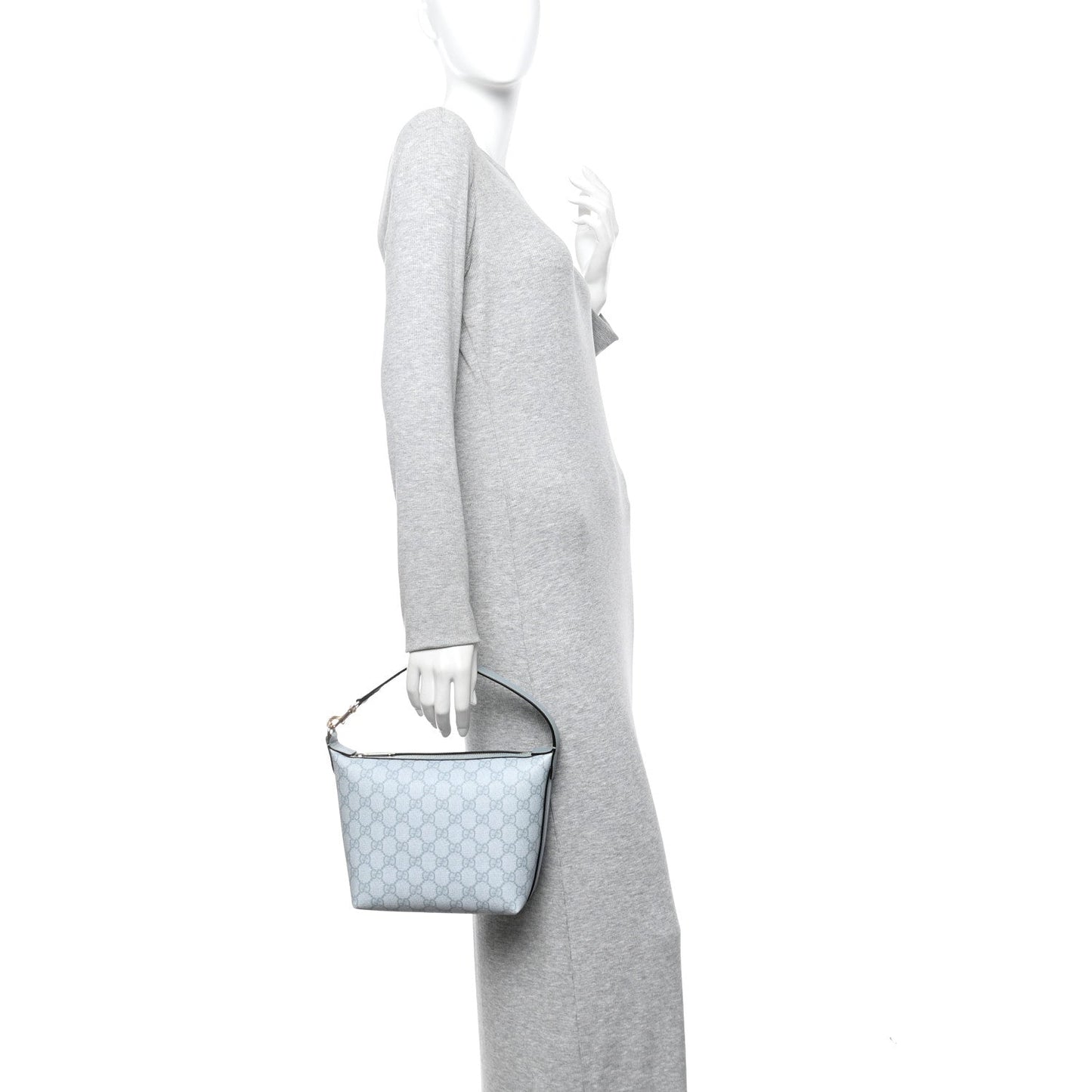 GG Supreme Monogram Textured Calfskin Web Super Mini Ophidia Shoulder Bag Dusty Blue