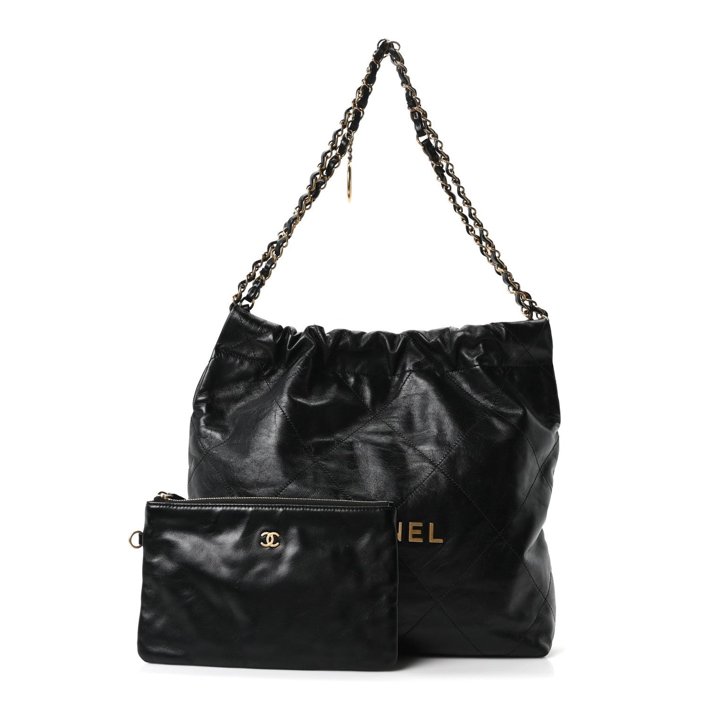 Shiny Calfskin Quilted Small Chanel 22 Black