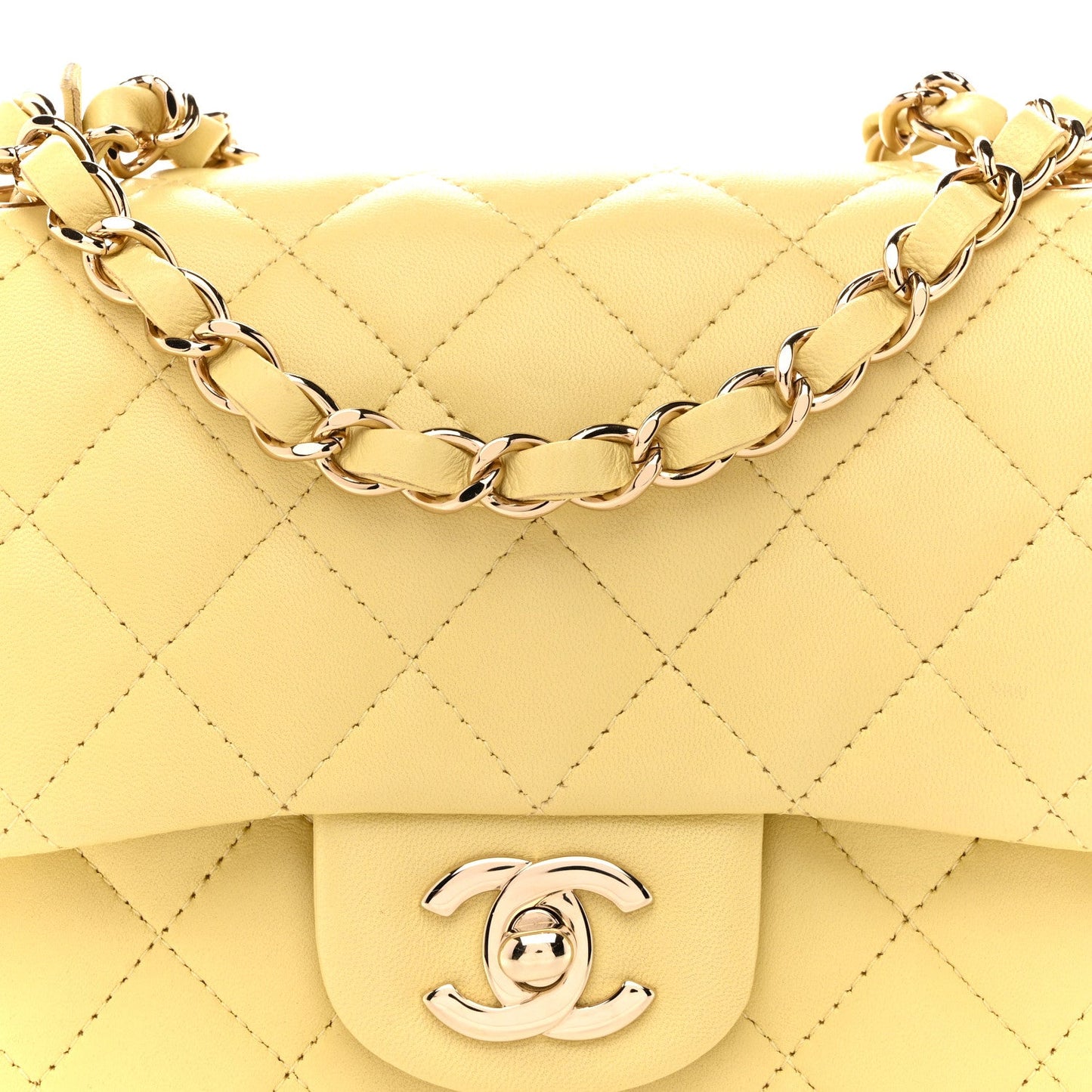 Lambskin Quilted Mini Square Flap Light Yellow