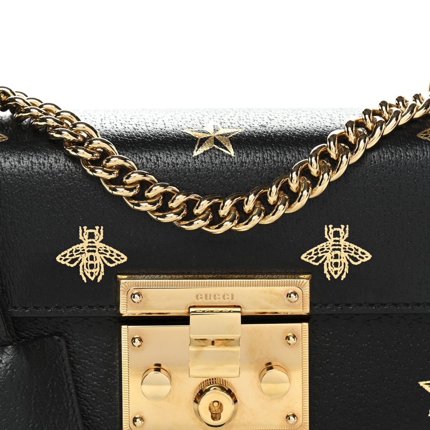 Grained Calfskin Bee Star Small Padlock Shoulder Bag Black